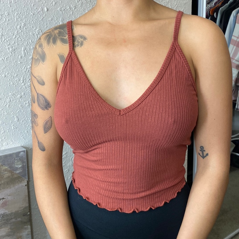 Medium Bozzolo Rust V-neck Crop Top